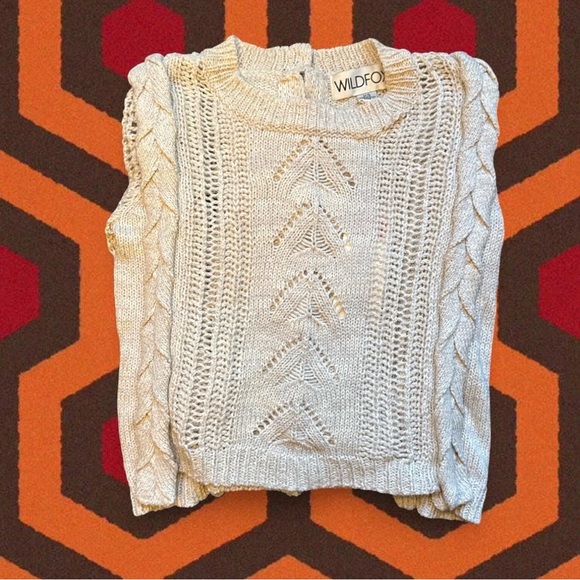 NWT WILDFOX Knitted Crochet Button-Back Cropped Sweater - Picture 7 of 8